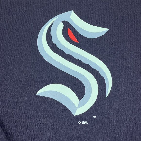 Seattle Kraken Sweatshirt Mens Medium Deep See Blue Hanes Crewneck Front S Logo - Picture 3 of 10